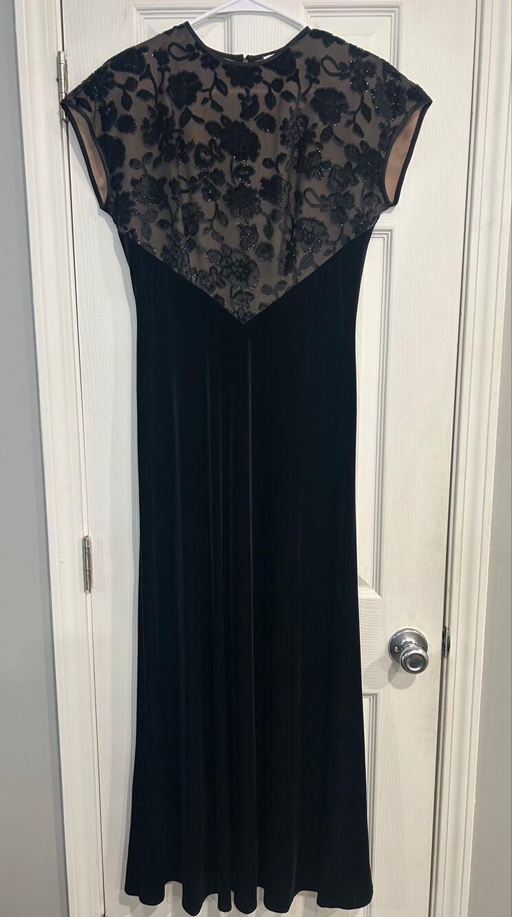 VTG Jeffrey & Dara Evenings Black Velvet Maxi Dress Lace Gown 90s Whimsigoth 6